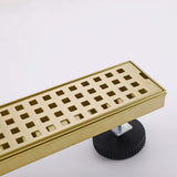 Brushed gold linear shower drain square grate detail brushed gold finish