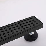 Matte black linear shower drain square grate detail matte black finish