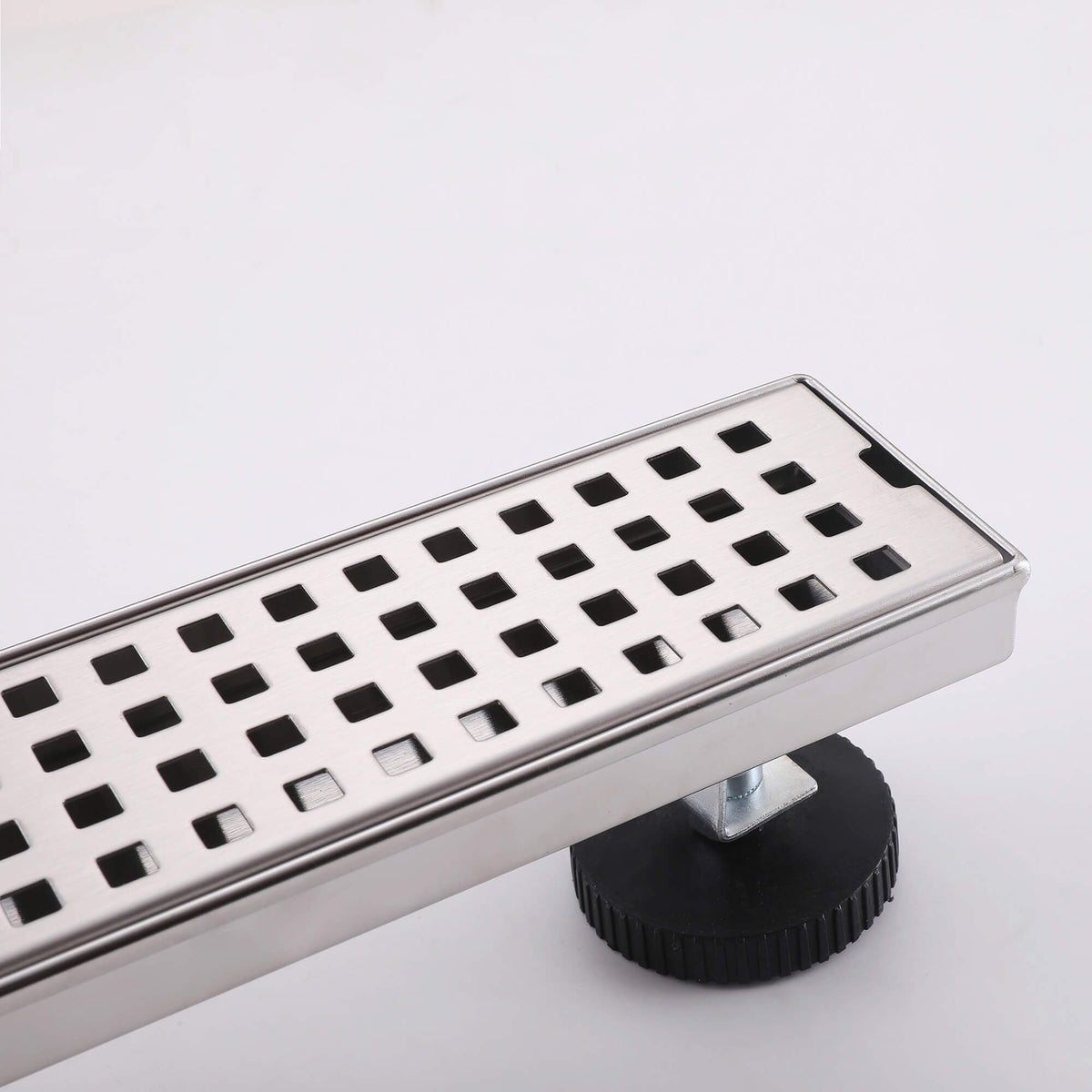 Stainless steel linear shower drain square grate detail stainless steel finish