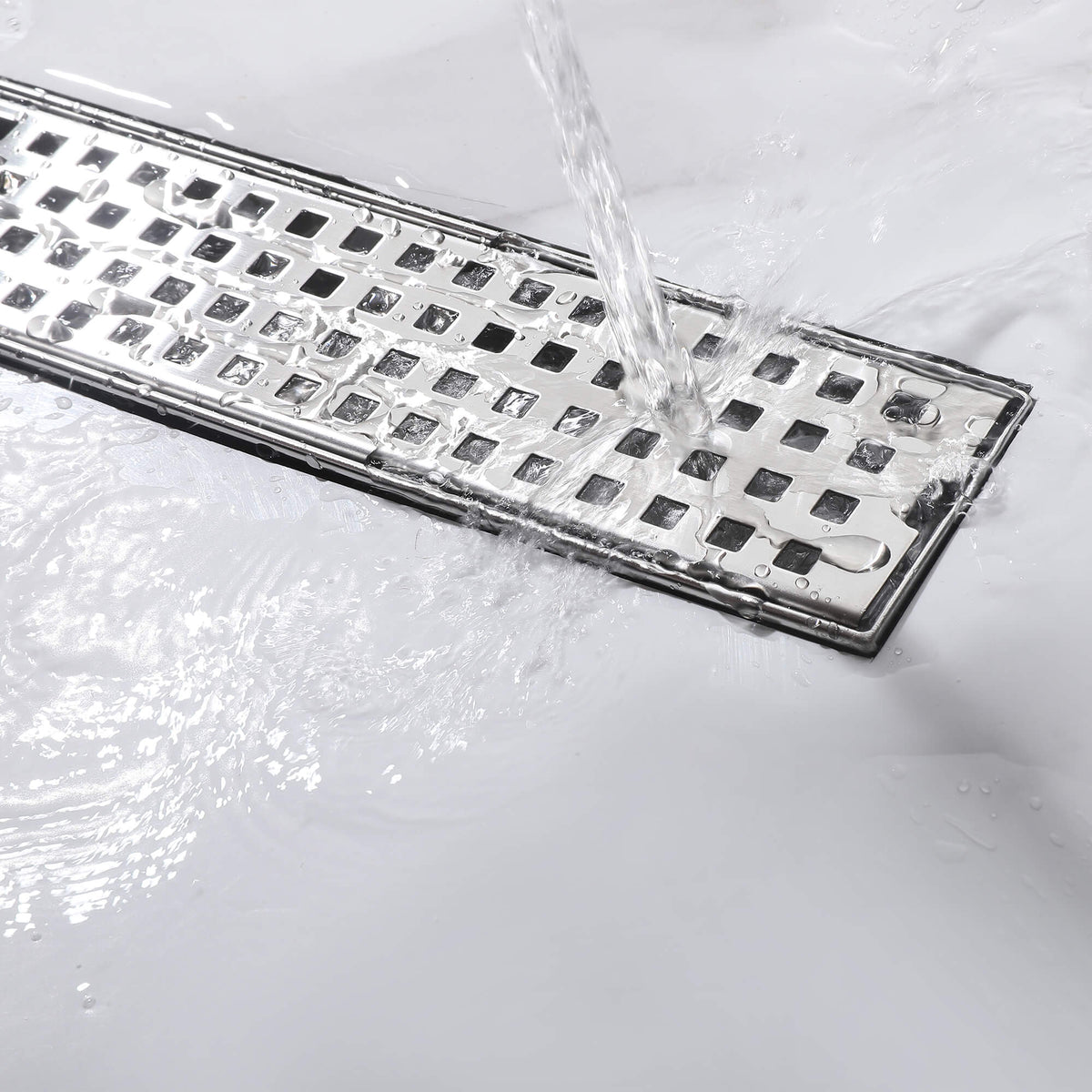 Linear Shower Drain Rectangular Floor Drain Square Hole Pattern Cover Grate Removable 304 Stainless Steel