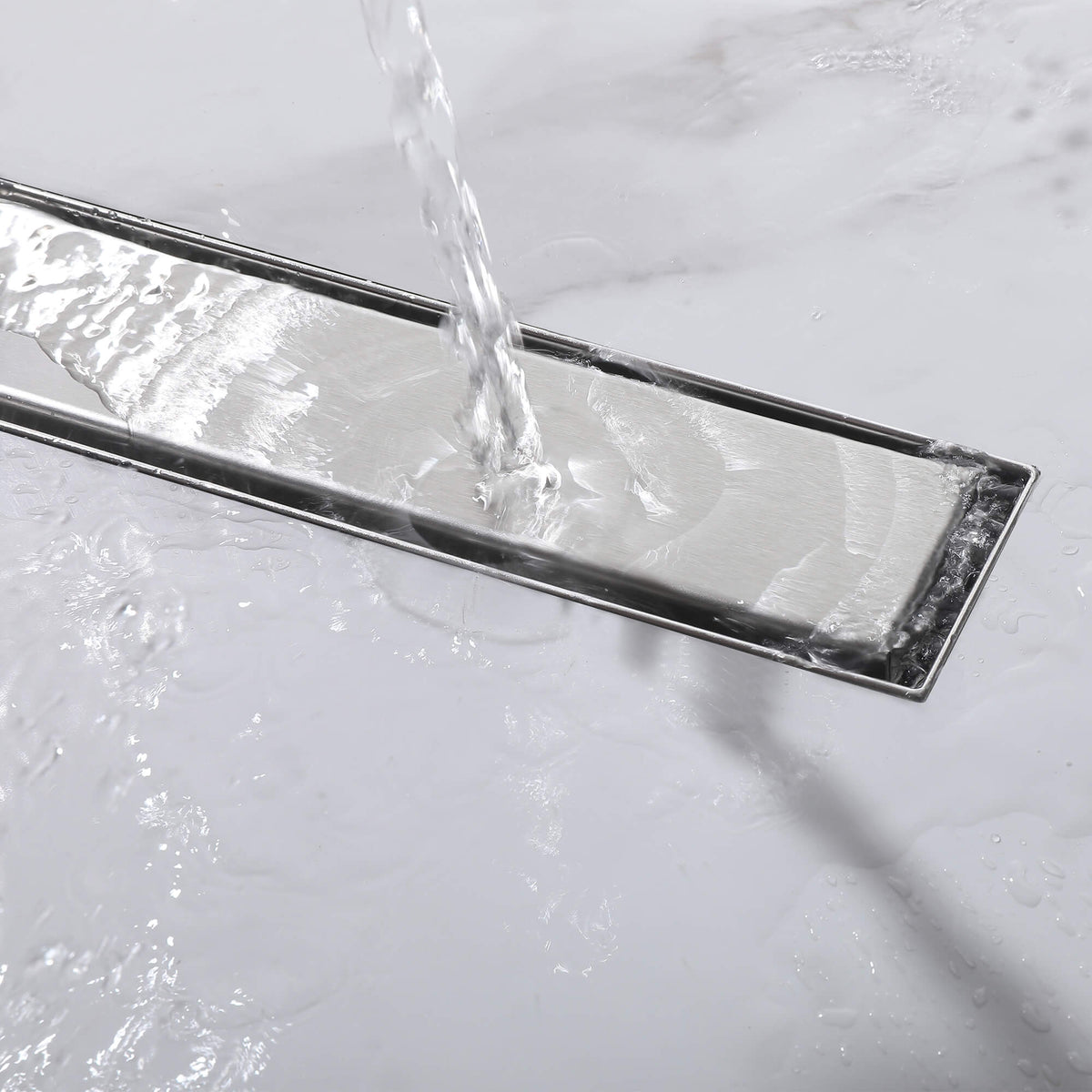 2-in-1 Linear Shower Drain 304 Stainless Steel Bathroom Floor Drain with Tile Insert Grate and Hair Strainer