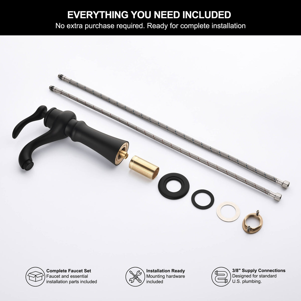 LYJ0072 matte black faucet complete installation set with accessories