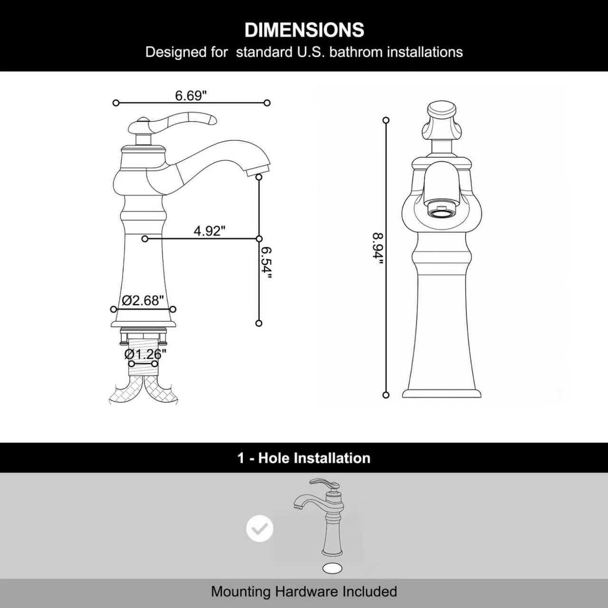LYJ0073 brushed nickel bathroom faucet dimensions and installation measurements