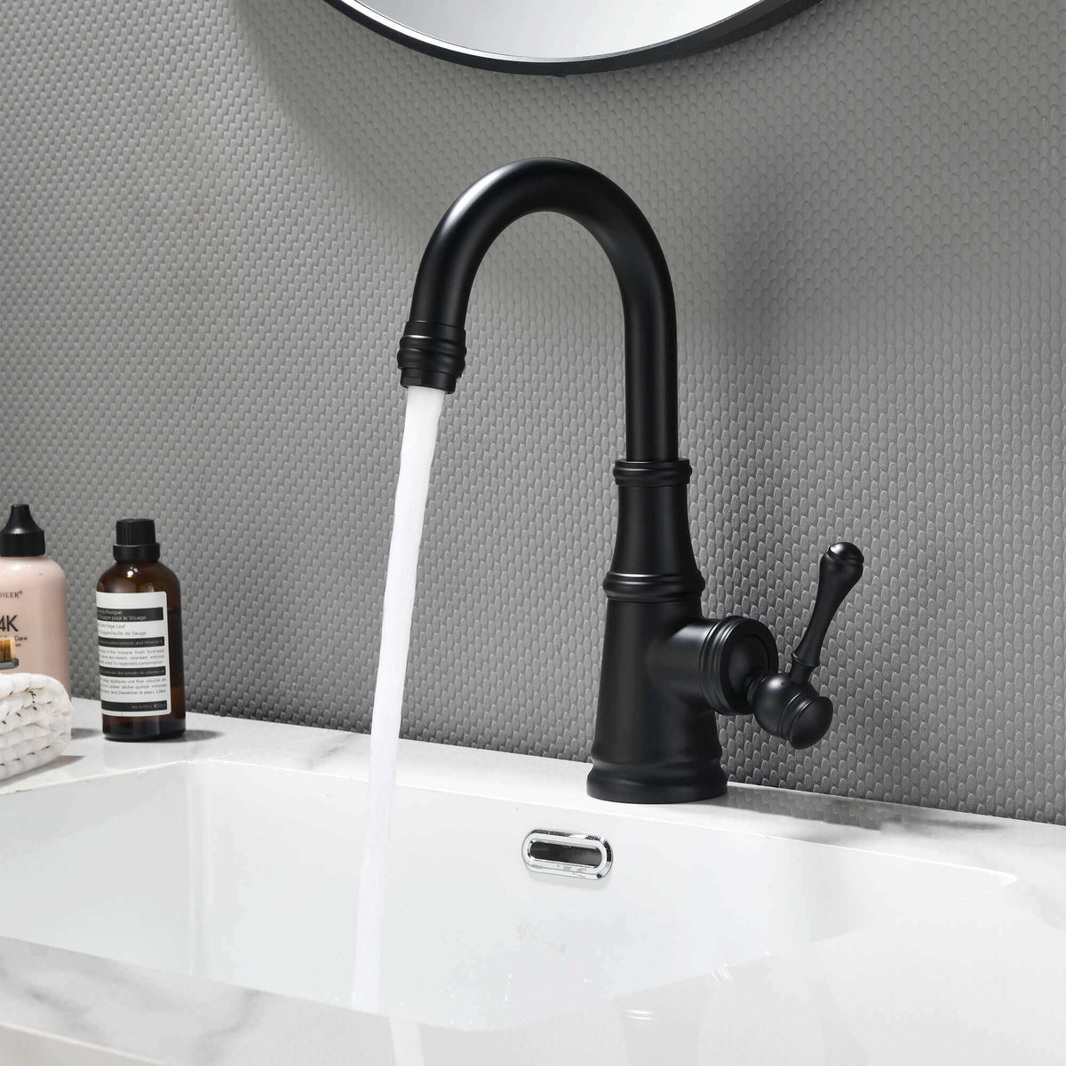 Matte black bathroom faucet with smooth water flow for sink basin
