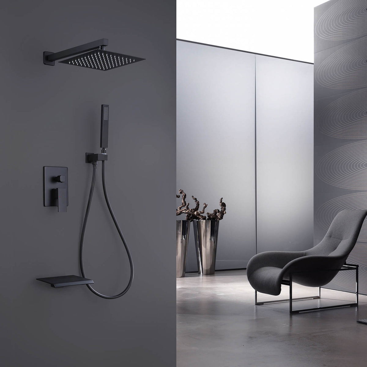 3-Function Concealed Rain Shower System with Waterfall Tub Spout