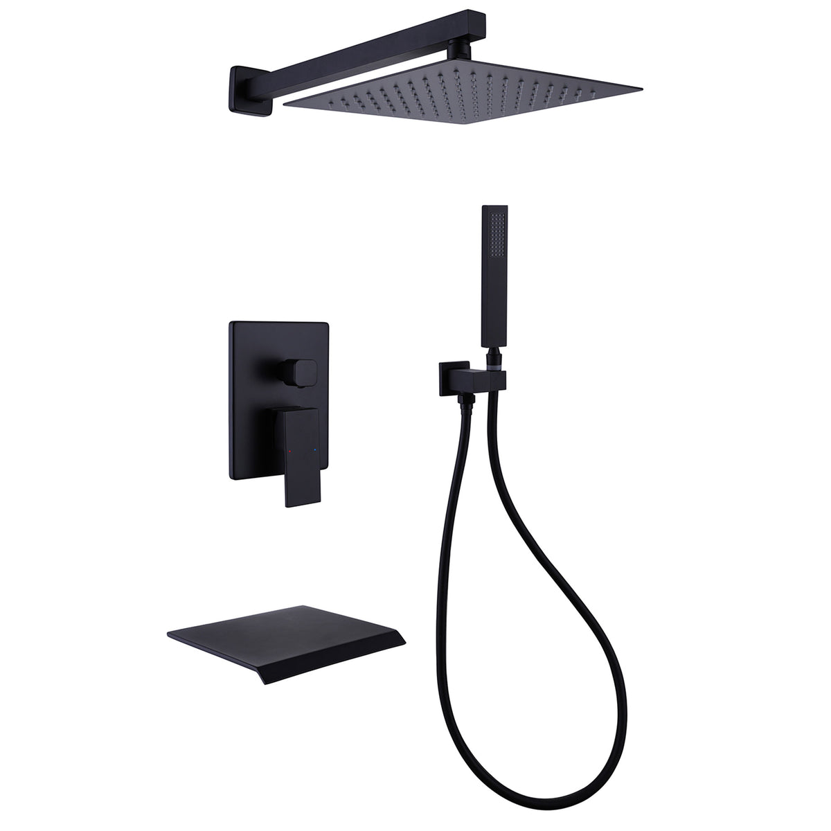 3-Function Concealed Rain Shower System with Waterfall Tub Spout