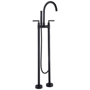 Twin-Column Freestanding Tub Filler with Dual Handles & Hand Shower