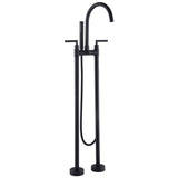 Twin-Column Freestanding Tub Filler with Dual Handles & Hand Shower