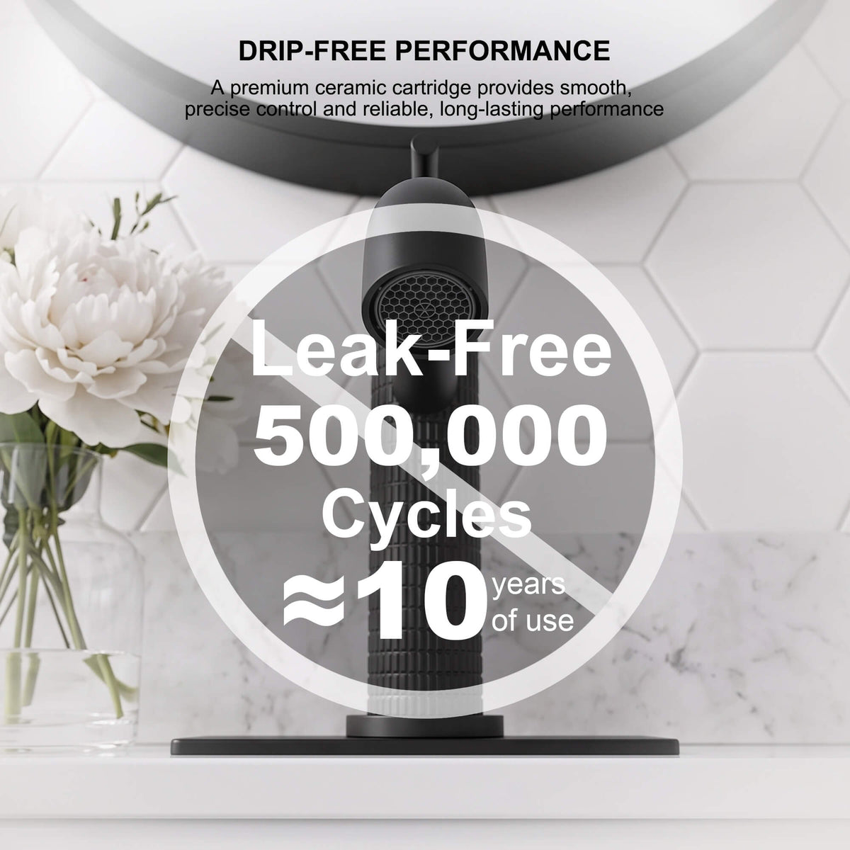 Matte black faucet ceramic cartridge provides leak-free performance and smooth water control