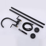 Twin-Column Freestanding Tub Filler with Dual Handles & Hand Shower