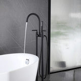 Twin-Column Freestanding Tub Filler with Dual Handles & Hand Shower