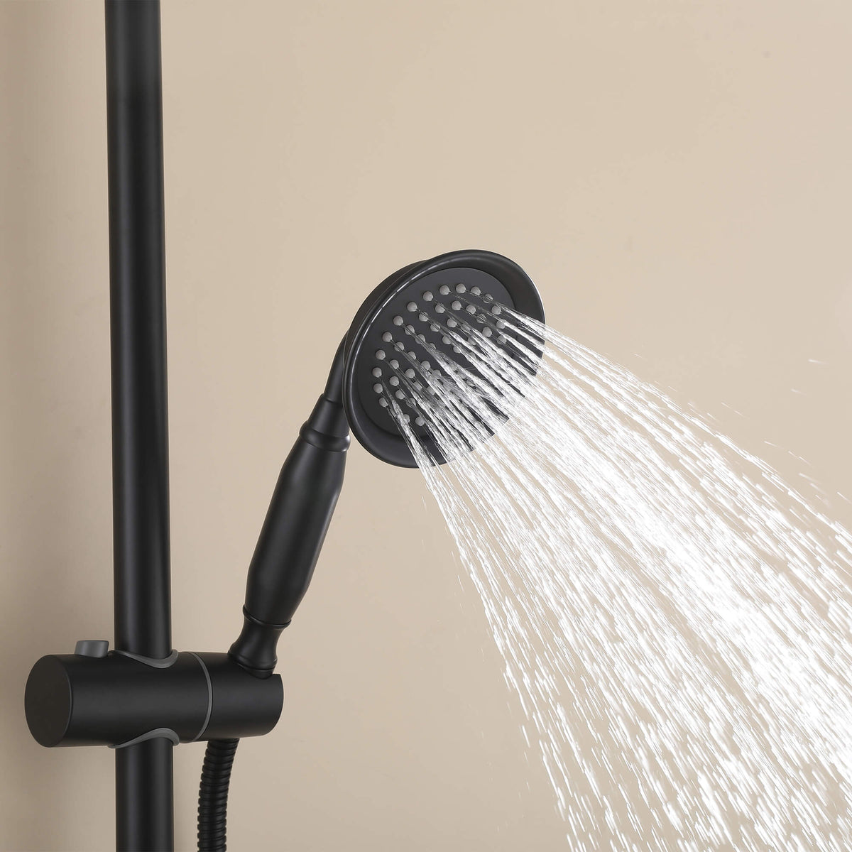 Matte black handheld shower spray detail