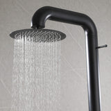Freestanding Poolside Outdoor Shower with 12-Inch Rainfall Head, Foot Rinse Spout, Shelf & Towel Hook