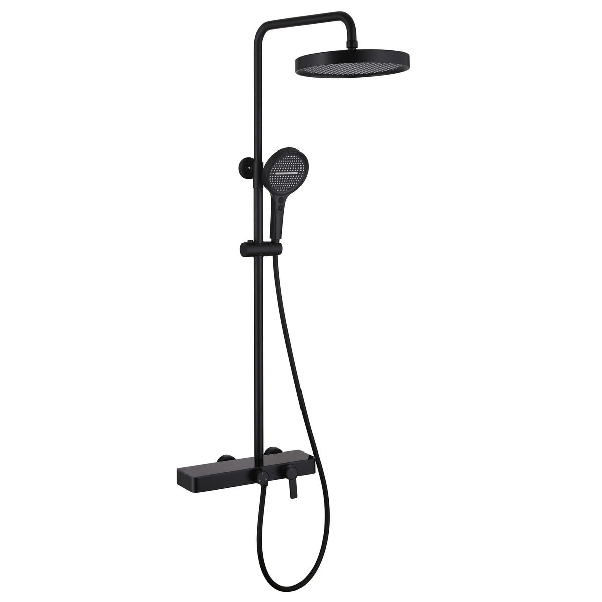 Exposed 3-Function Rain Shower Column with Shelf & Waterfall Tub Filler