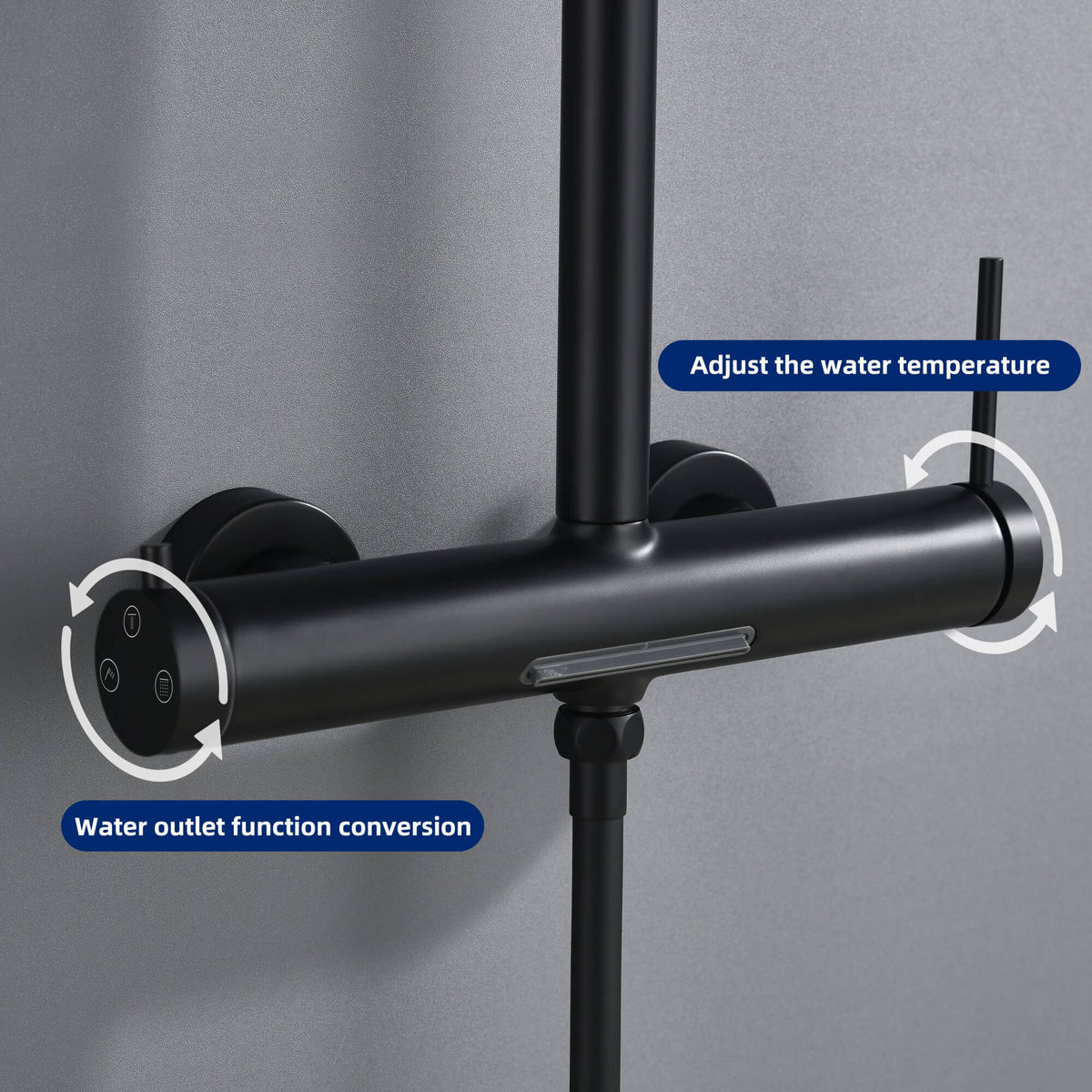 3-Function Exposed Stainless Steel Rain Shower Column with Waterfall Tub Filler