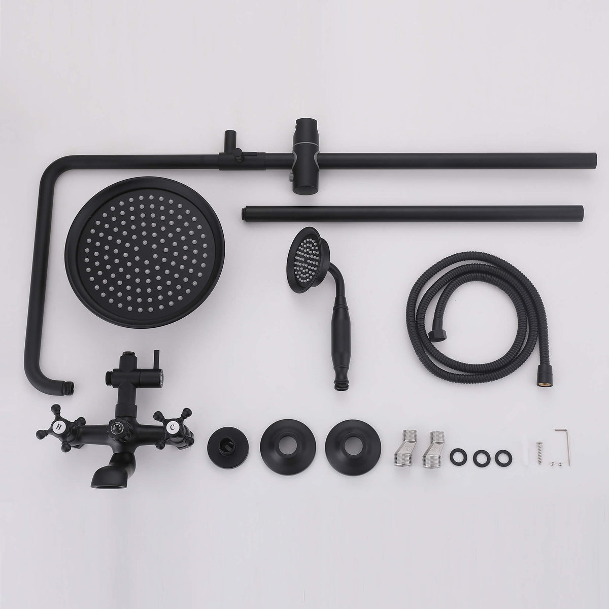 Included accessories for matte black shower system