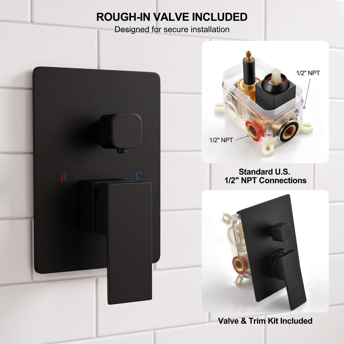 Wall-Mounted Shower System with 10-Inch Rainfall Shower Head 3-Function Handheld Sprayer
