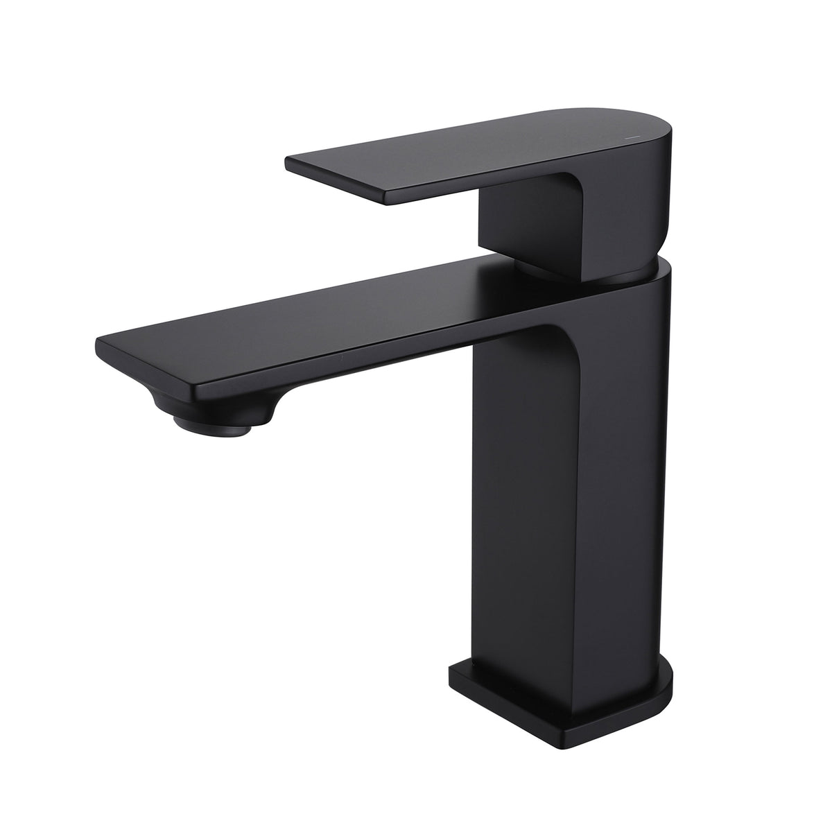 Matte black square single-hole bathroom sink faucet with single lever handle