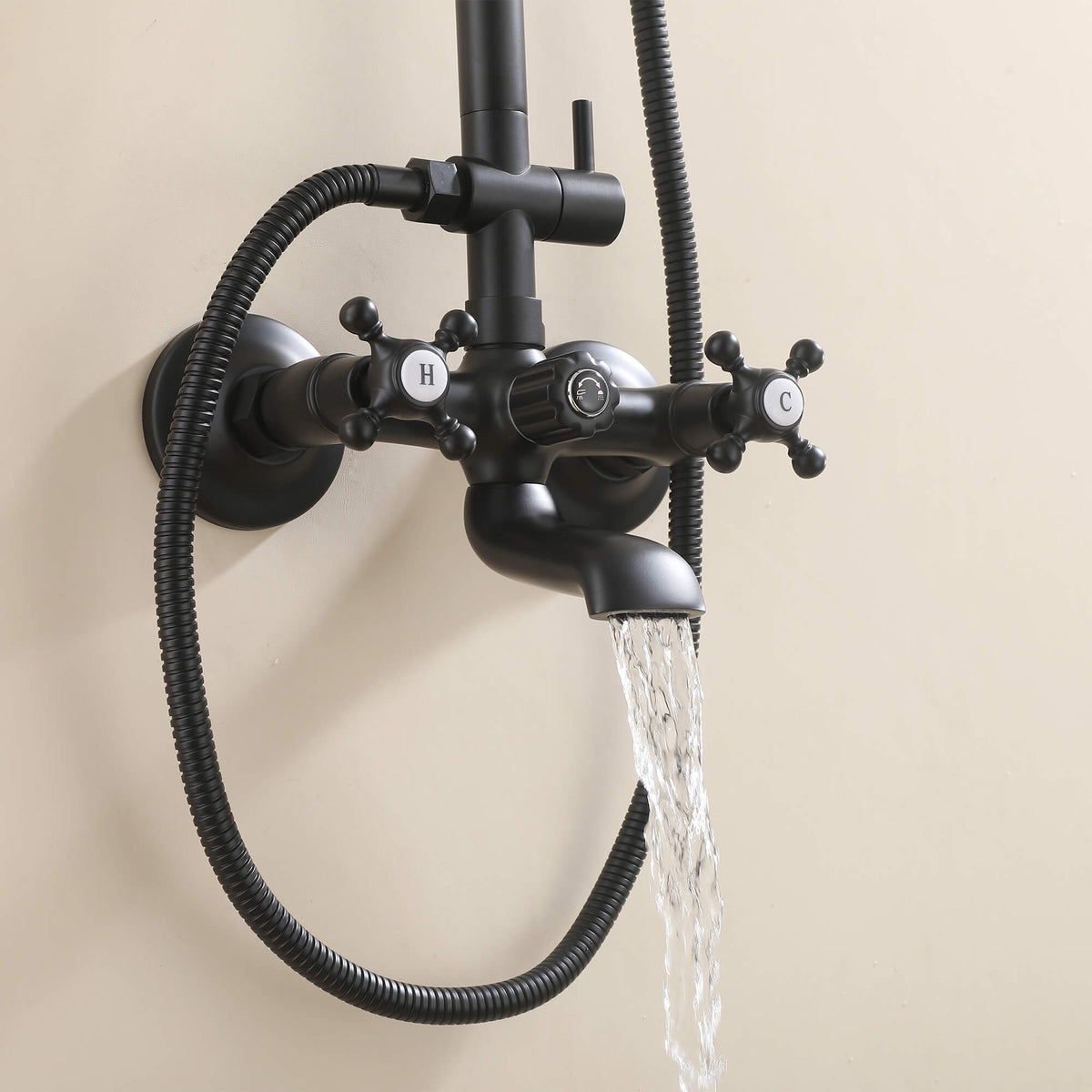Matte black tub spout flow