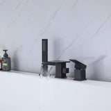3-Hole Square Waterfall Roman Tub Faucet with Hand Shower