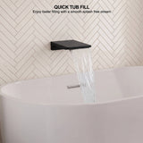 Wall-mounted bath filler producing a broad cascade stream for fast, smooth and low-splash tub filling