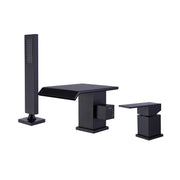 3-Hole Square Waterfall Roman Tub Faucet with Hand Shower