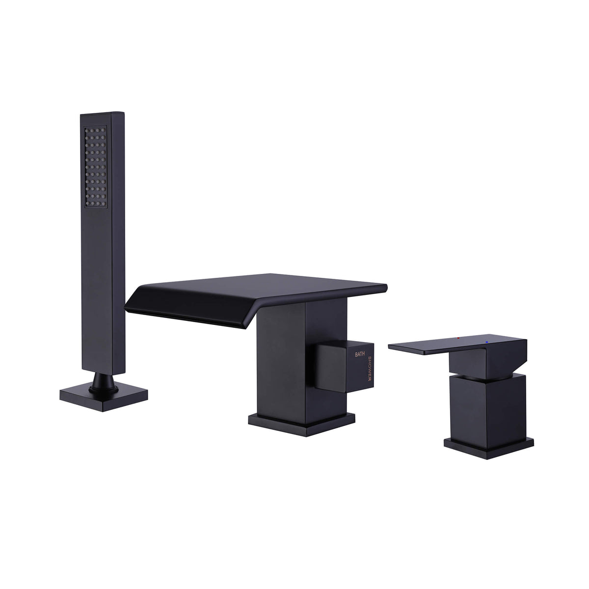 3-Hole Square Waterfall Roman Tub Faucet with Hand Shower