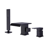 3-Hole Square Waterfall Roman Tub Faucet with Hand Shower