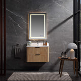 Modern fluted wood wall-mounted bathroom vanity in contemporary bathroom