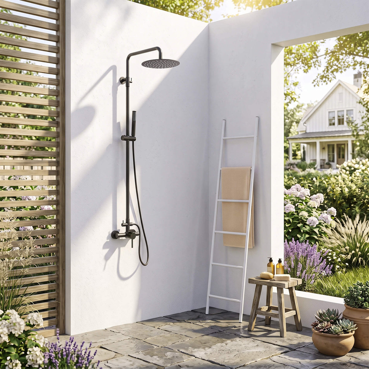 316 Stainless Steel Wall-Mounted Outdoor Shower with Rainfall Shower Head and Handheld Sprayer
