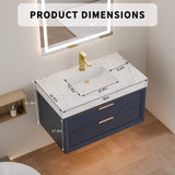 36-Inch Floating Bathroom Vanity with LED Lighting & 2 Drawers