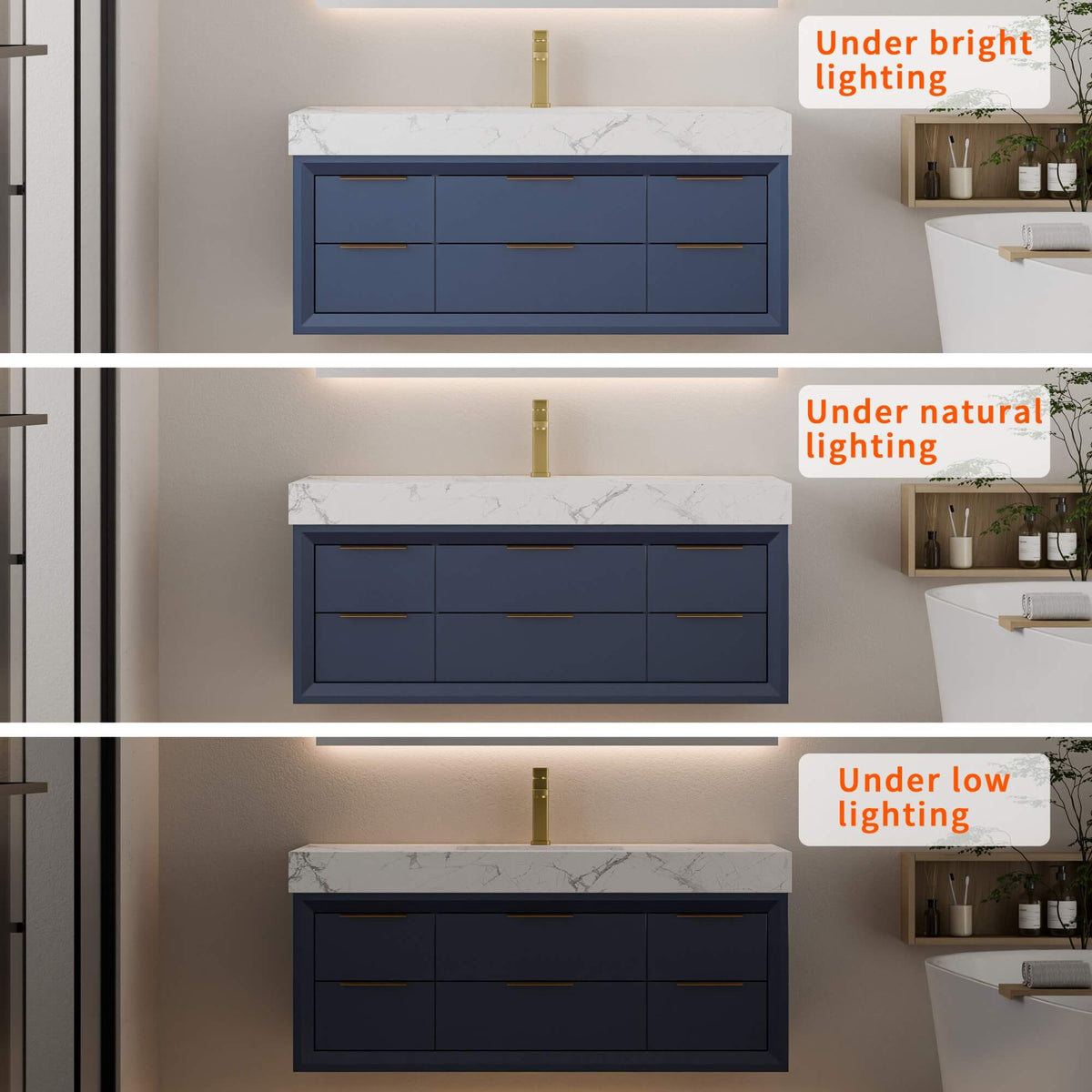 48-Inch Floating Bathroom Vanity with Sink, 6 Drawers & LED Lighting