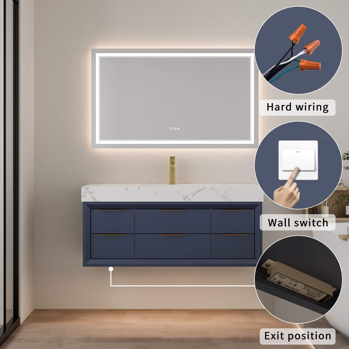 48-Inch Floating Bathroom Vanity with Sink, 6 Drawers & LED Lighting
