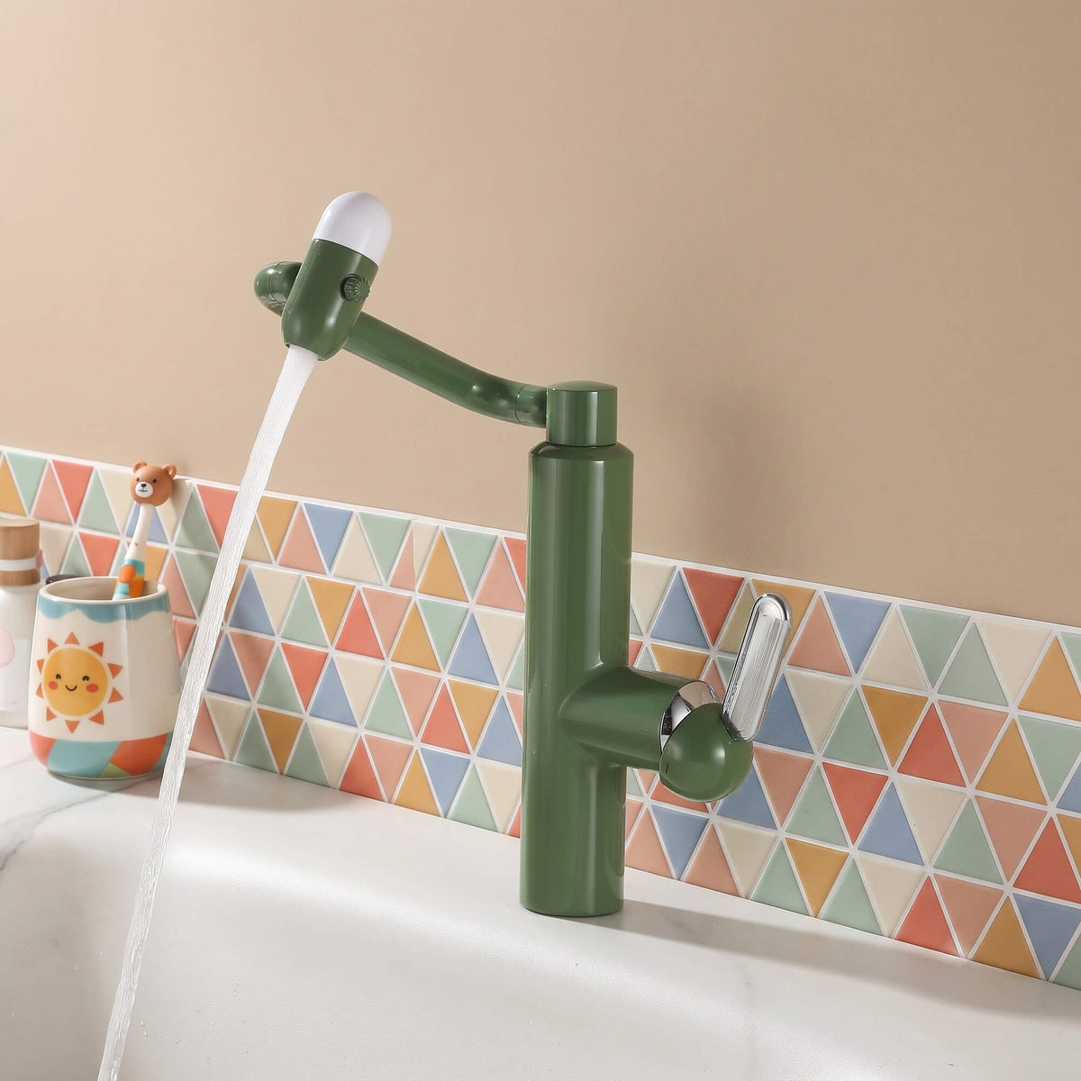 Olive green flexible neck faucet with adjustable arm design