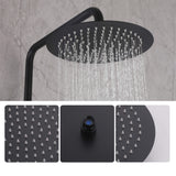 Round rainfall shower head with easy-clean silicone nozzles for matte black outdoor shower system