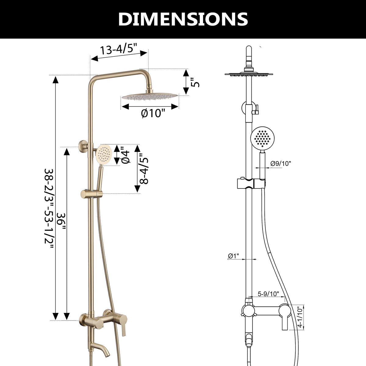 3-Function 304 Stainless Steel Wall-Mounted Outdoor Shower System