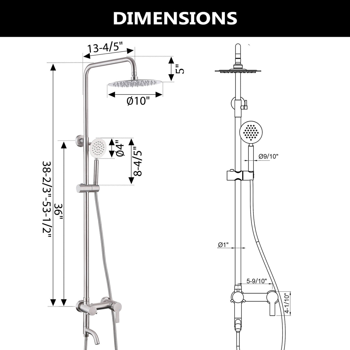 3-Function 304 Stainless Steel Wall-Mounted Outdoor Shower System