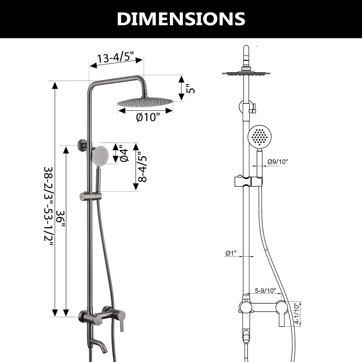 3-Function 304 Stainless Steel Wall-Mounted Outdoor Shower System