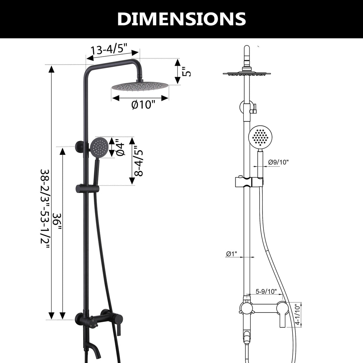3-Function 304 Stainless Steel Wall-Mounted Outdoor Shower System