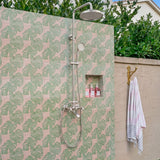 Antique Brass Outdoor Shower with Rainfall Head, Handheld Shower & Tub Spout
