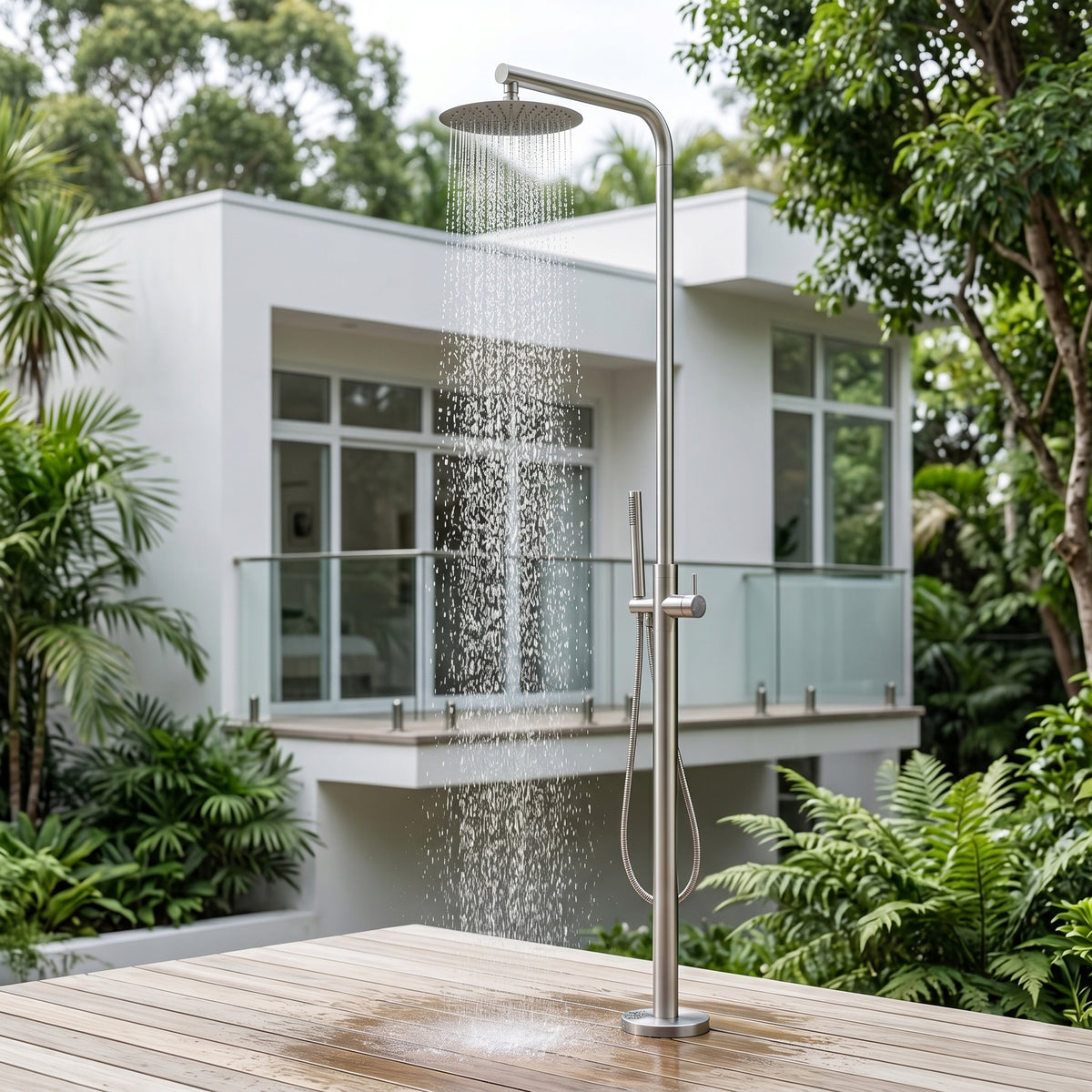 316 Stainless Steel Outdoor Shower with 10-Inch Rain Shower Head and Handheld Sprayer