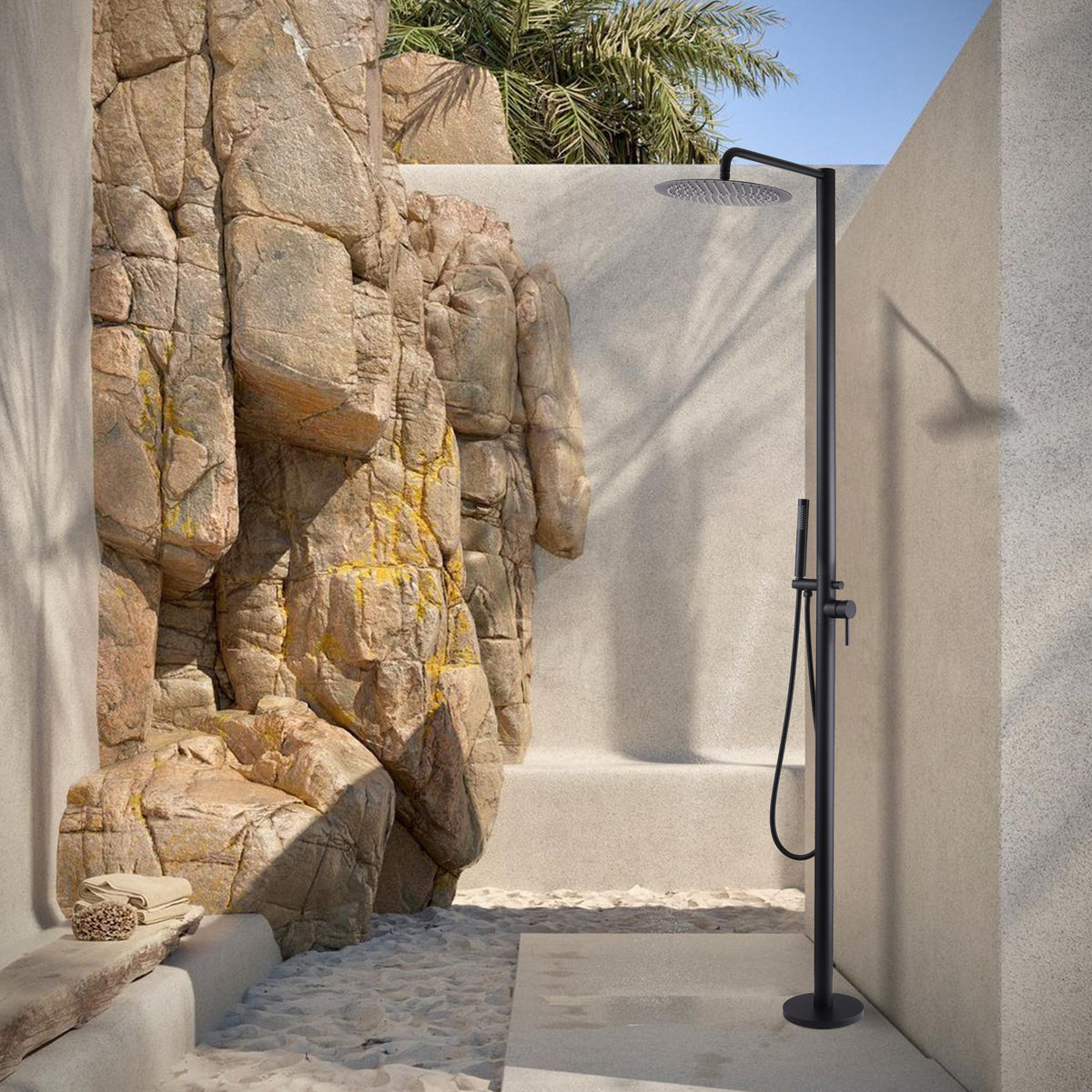304 Stainless Steel Freestanding Outdoor Shower with Rain Shower and Handheld Shower Head