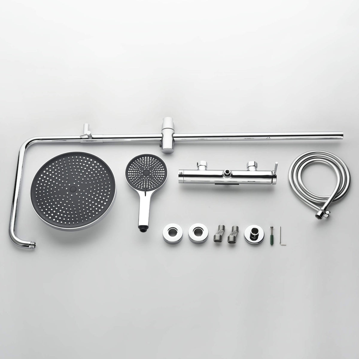 3-Function Exposed Stainless Steel Rain Shower Column with Waterfall Tub Filler