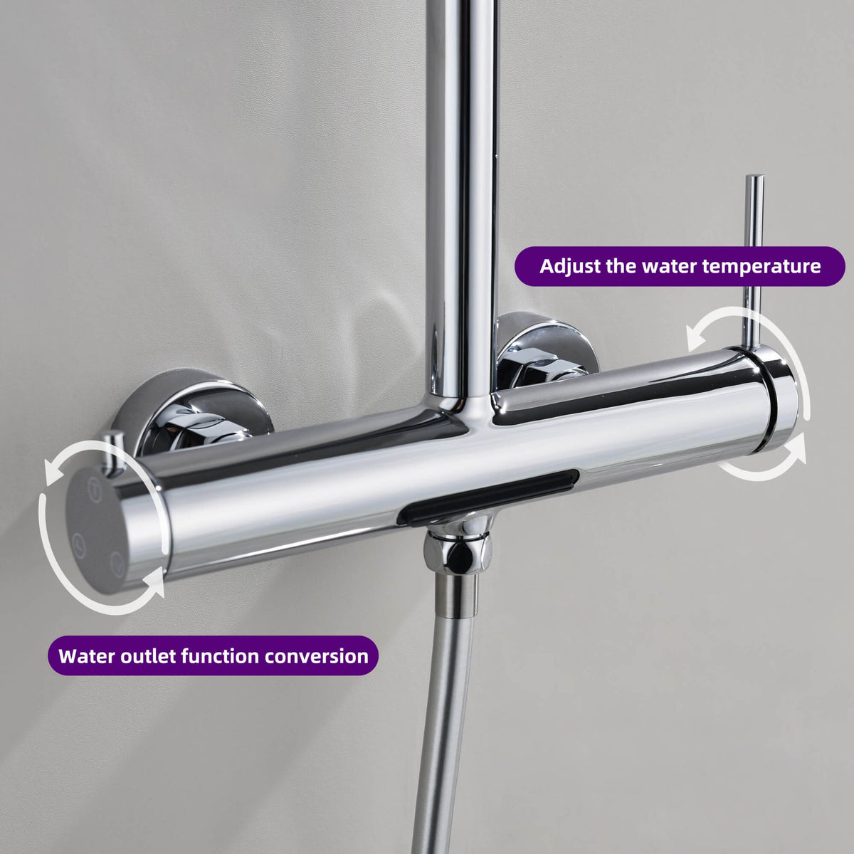 3-Function Exposed Stainless Steel Rain Shower Column with Waterfall Tub Filler