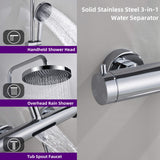 3-Function Exposed Stainless Steel Rain Shower Column with Waterfall Tub Filler