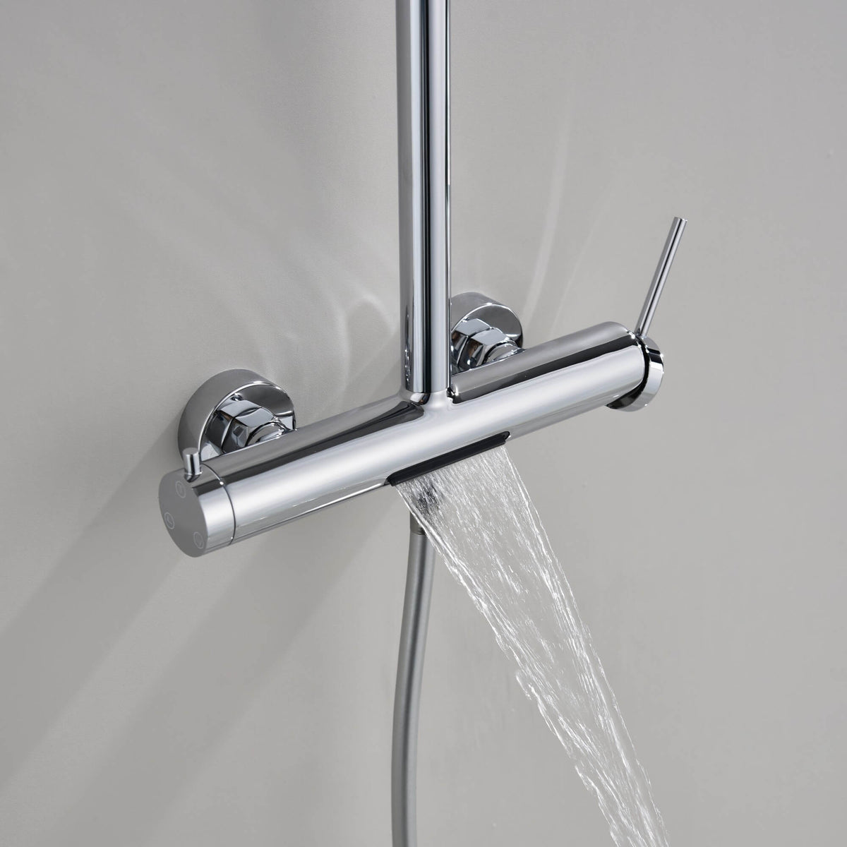 3-Function Exposed Stainless Steel Rain Shower Column with Waterfall Tub Filler