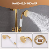 Polished gold handheld shower delivering a wide rinsing spray