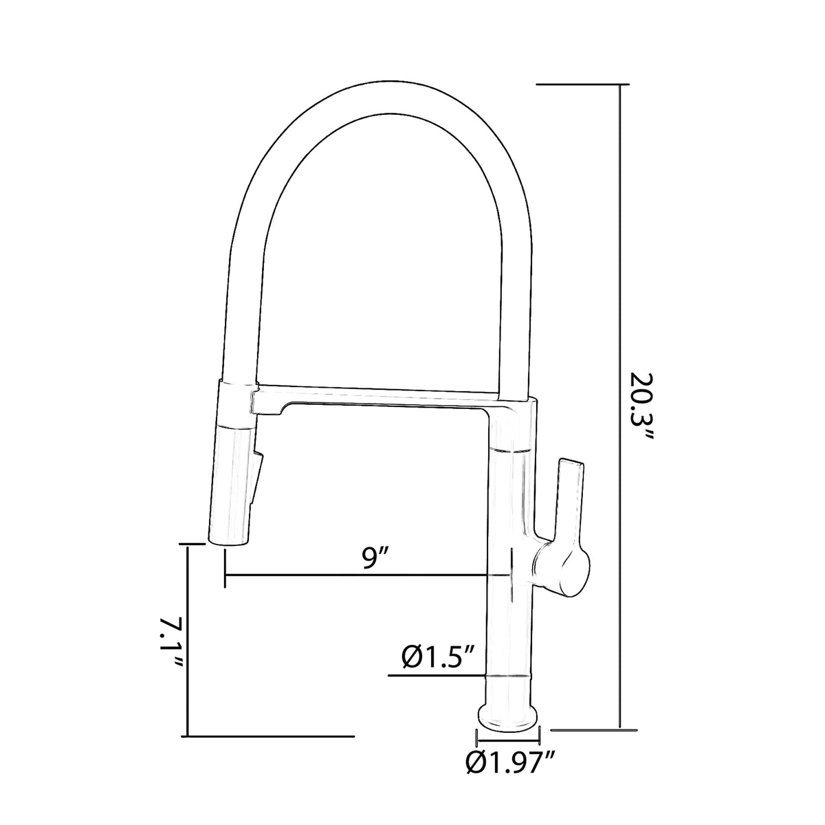 Pull-down kitchen faucet dimensions