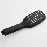 Matte black handheld shower head front view with evenly arranged silicone spray nozzles