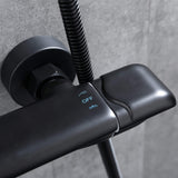 Close-up of the shower diverter control on a matte black thermostatic shower system